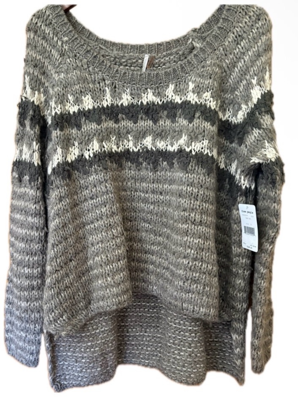 Free People NWT M Barn Owl Marled Stripe High Low Oversized Sweater RETAIL: $128